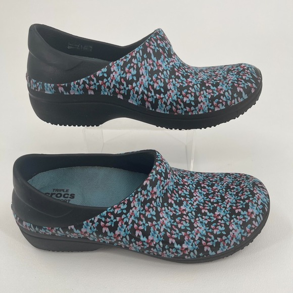 Crocs WOMENS Triple Comfort Floral Flowers Slip On Clogs Shoes SIZE‎ 7 - Picture 1 of 16